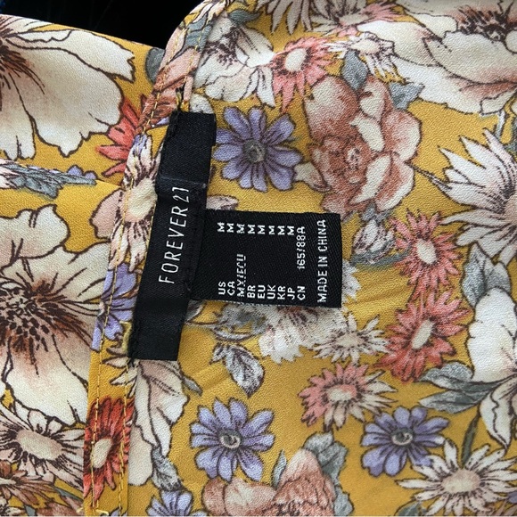 Forever 21 floral midi dress cami yellow bodycon medium boho indie - Picture 5 of 5